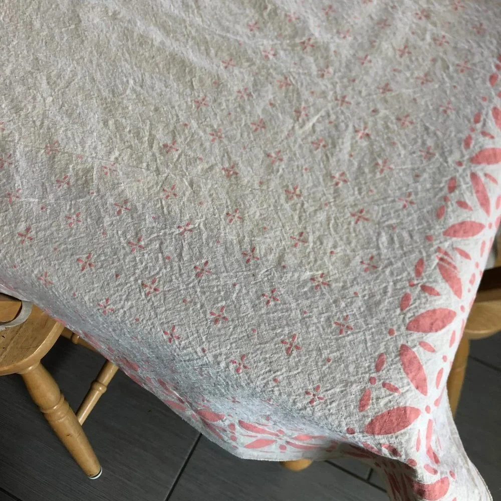 Vintage Beige Floral Tablecloth - 1960s Midcentury Modern Cottagecore Decor